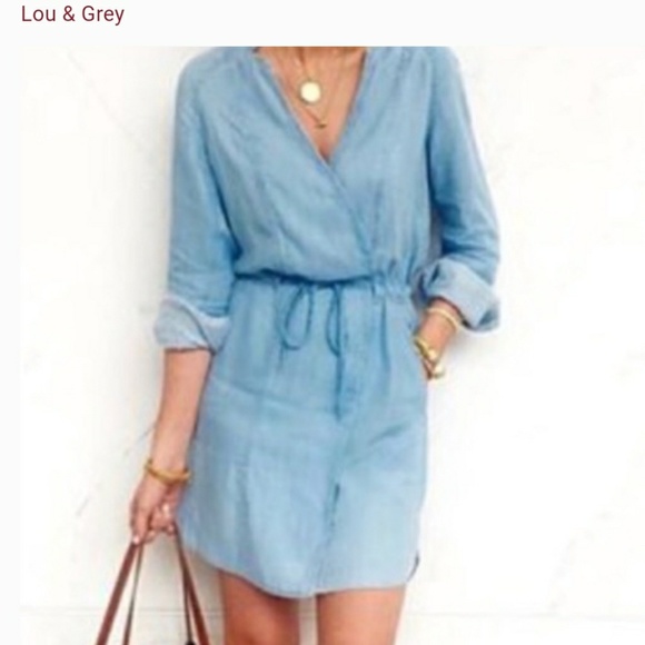 long sleeve denim wrap dress